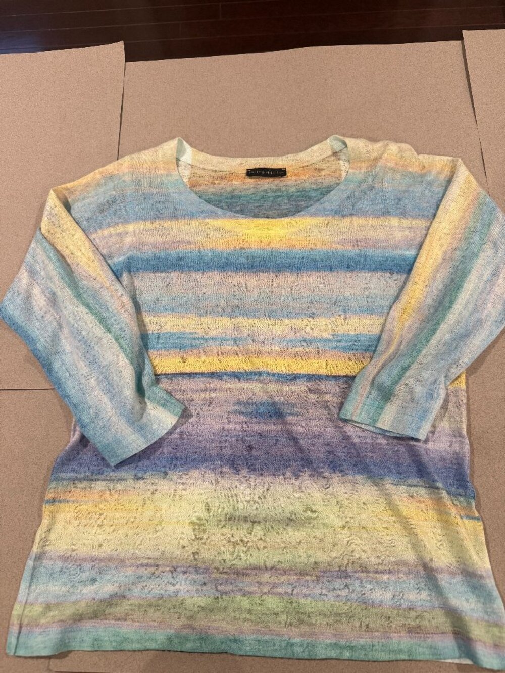 Nally & Millie Pastel Watercolor Stripe Knit Top Blue Yellow USA